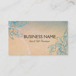 Teal Vintage Retro Sea Shell Scroll Beach Business Card