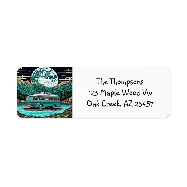 Teal Vintage RV Camper in the Mountains Retro (Front)