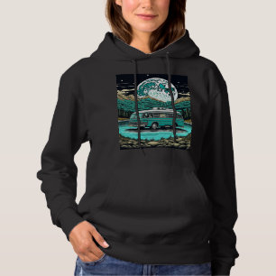 Teal Vintage RV Camper in the Mountains Retro Hoodie