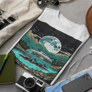 Teal Vintage RV Camper in the Mountains Retro T-Shirt