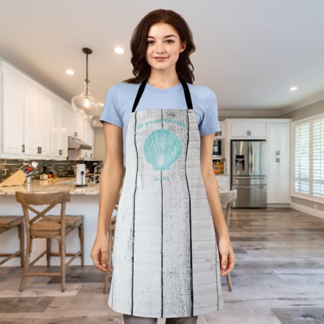 Teal Vintage Scallop Shell Apron (Teal Vintage Scallop Shell Personalized Apron)