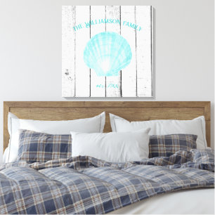 Teal Vintage Scallop Shell Canvas Print