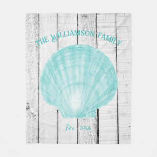 Teal Vintage Scallop Shell Fleece Blanket
