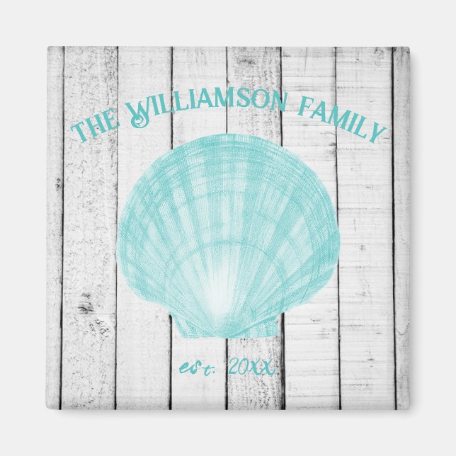 Teal Vintage Scallop Shell Magnet (Front)
