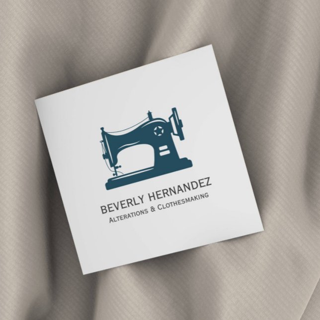 Teal Vintage Sewing Machine Seamstress  Square Business Card (elegant sewing machine vintage style themed business card)