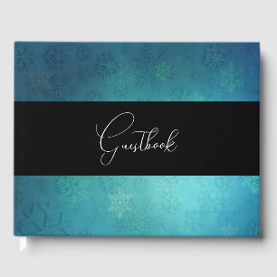 Teal Vintage Snowflakes Texture Wedding Guest Book