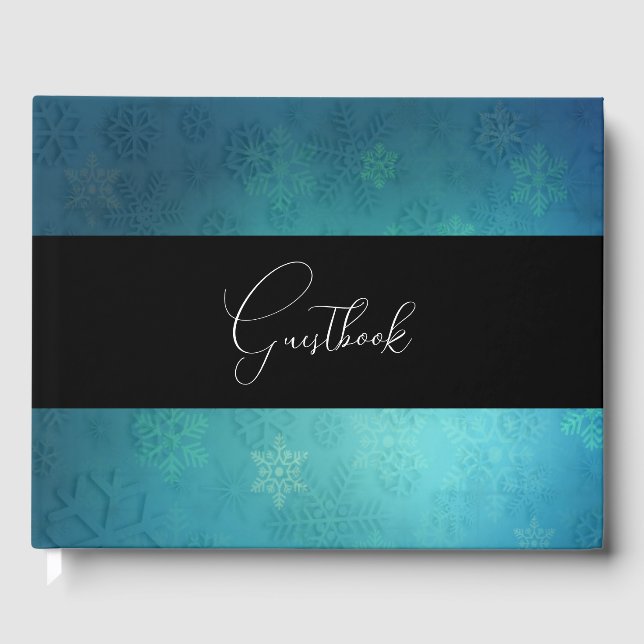 Teal Vintage Snowflakes Texture Wedding Guest Book (Front)