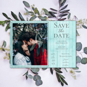Teal Vintage Striped Photo Save the Date