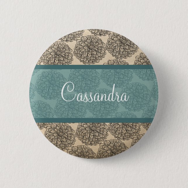 Teal Vintage Zinnia Button (Front)