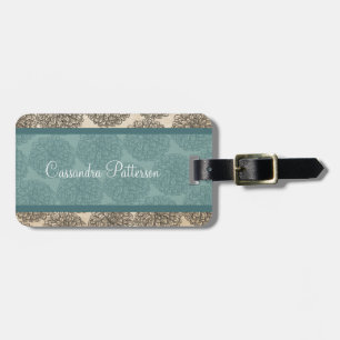 Teal Vintage Zinnia Luggage Tag