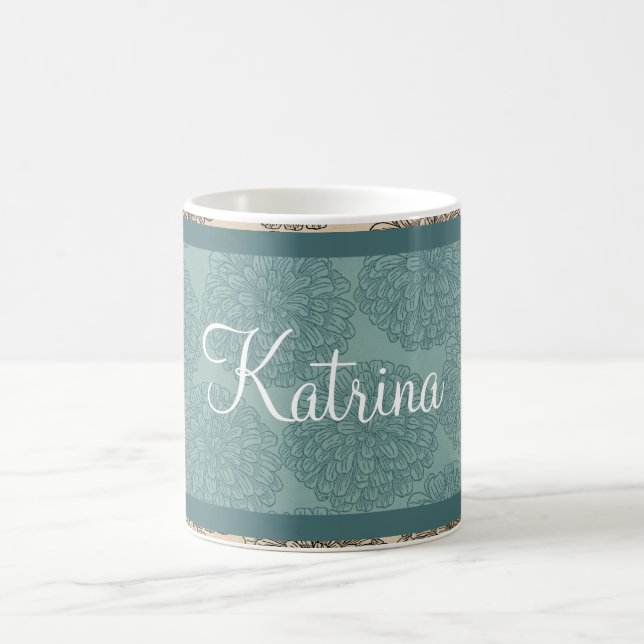 Teal Vintage Zinnia Mug (Center)
