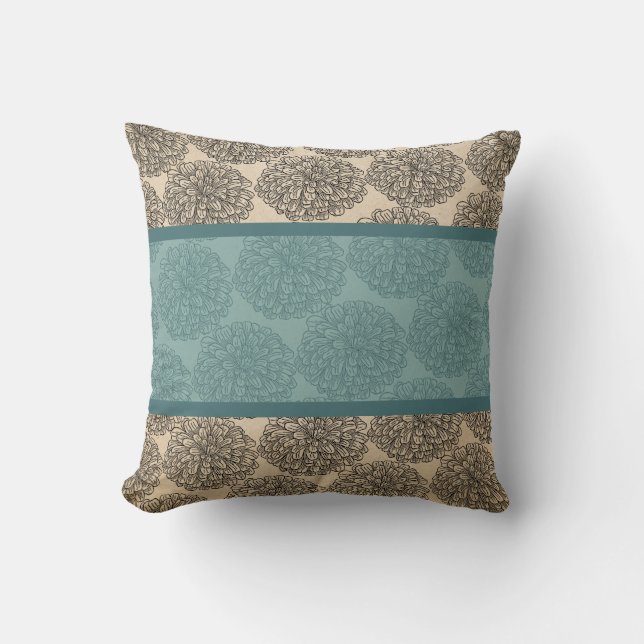 Teal Vintage Zinnia Pillow (Front)