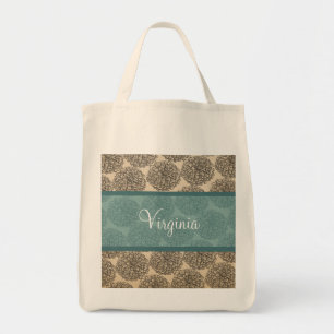 Teal Vintage Zinnia Tote Bag