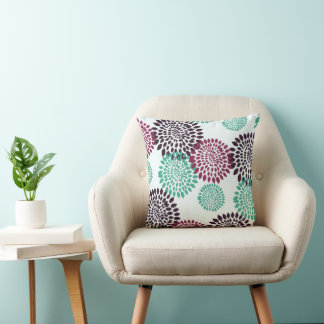 Teal Violet Purple Art Deco Mum Pattern Cushion
