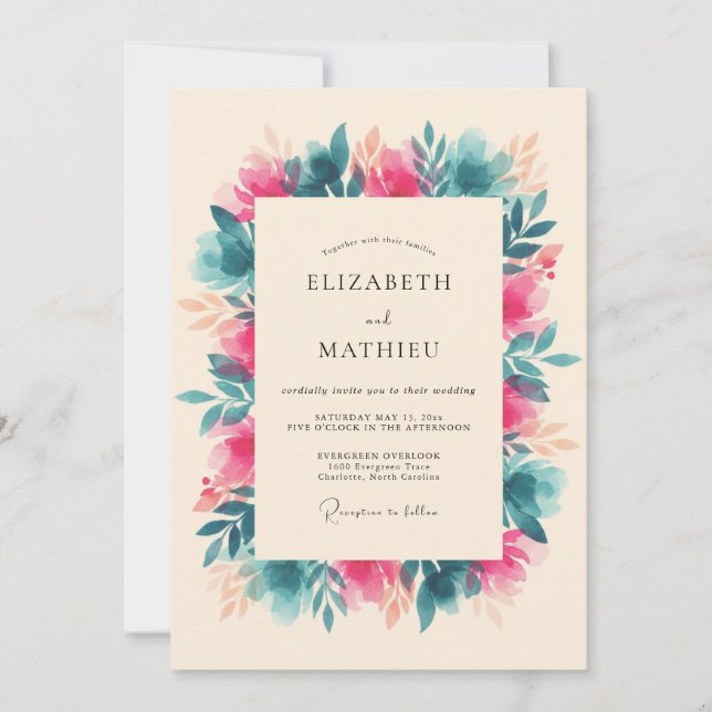 Teal Vivid Tropical Wedding Invitation (Front)