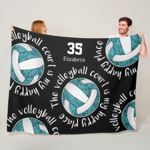 Teal volleyball court my happy place sports mantra fleece blanket