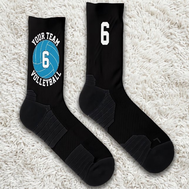 Teal Volleyball Custom Team Name and Player Number Socks (Custom volleyball socks for volleyball players and teams with teal team colors.)