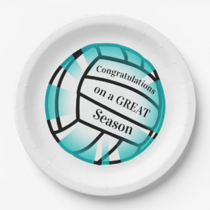 Teal Volleyball Paper Party Plate
