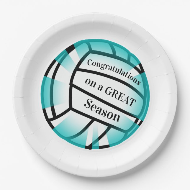 Teal Volleyball Paper Party Plate (Front)