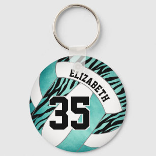 teal w zebra stripes accent girls volleyball key ring