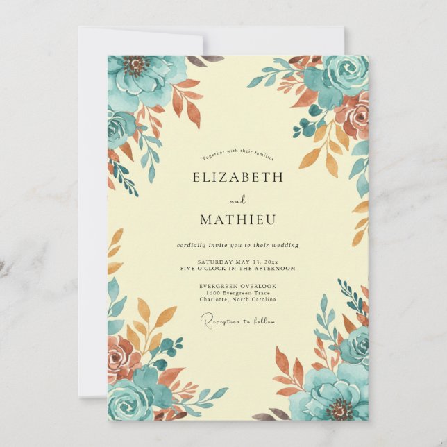Teal Warm Autumnal Wedding Invitation (Front)