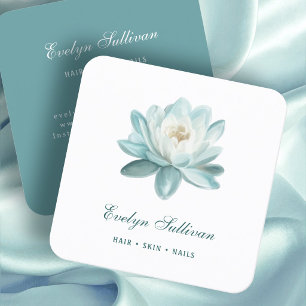 Teal water lily logo business card