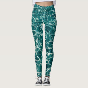 Teal Water Reflections Swimming Pool Pattern Leggings