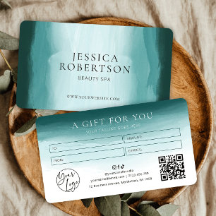 Teal Watercolor Aesthetician Spa Gift Certificate