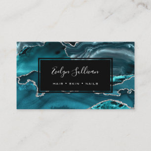 teal watercolor agate business card