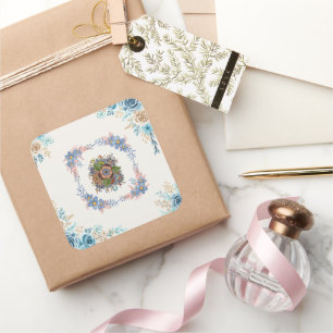 Teal Watercolor Bloom Square Sticker