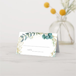 Teal Watercolor Botanical Greenery Wedding Place Card