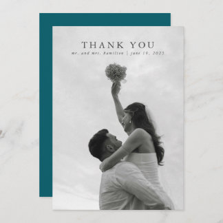 Teal Watercolor Botanical Greenery Wedding Thank You Card