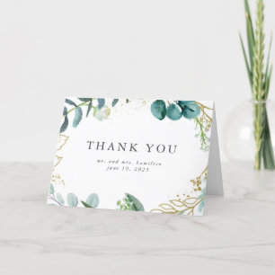 Teal Watercolor Botanical Greenery Wedding Thank You Card