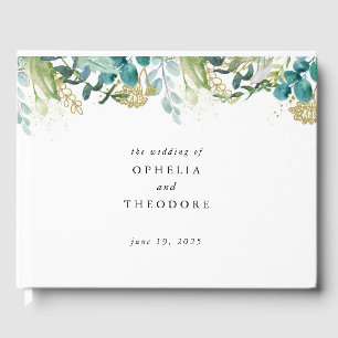 Teal Watercolor Botanical Wedding Monogram Guest Book