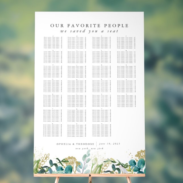 Teal Watercolor Botanical Wedding Seating Chart (Neutral)