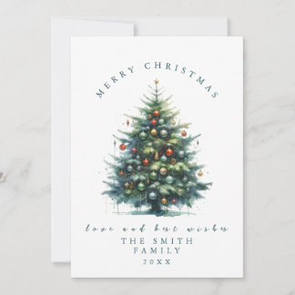 Teal Watercolor Christmas Tree Cards