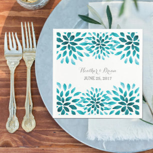 Teal Watercolor Chrysanthemum Paper Napkins