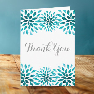 Teal Watercolor Chrysanthemum Thank You Card