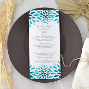 Teal Watercolor Chrysanthemum Wedding Menu