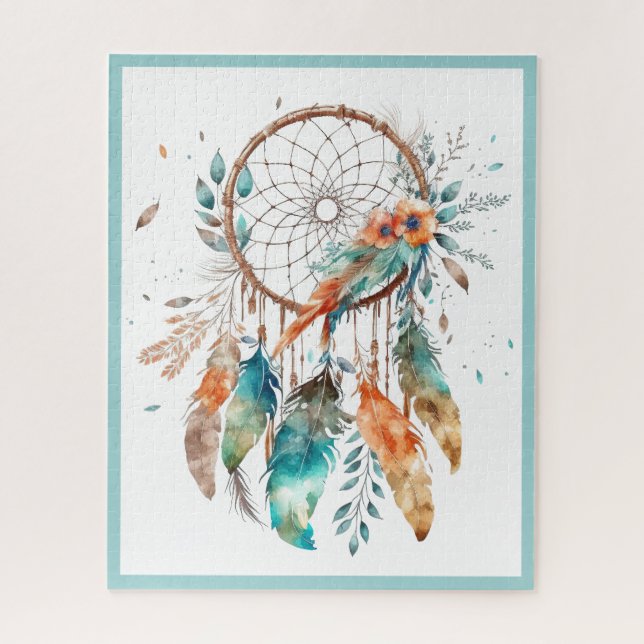 Teal Watercolor Dreamcatcher Jigsaw Puzzle (Vertical)