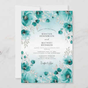 Teal Watercolor Ethereal Wedding Invitation