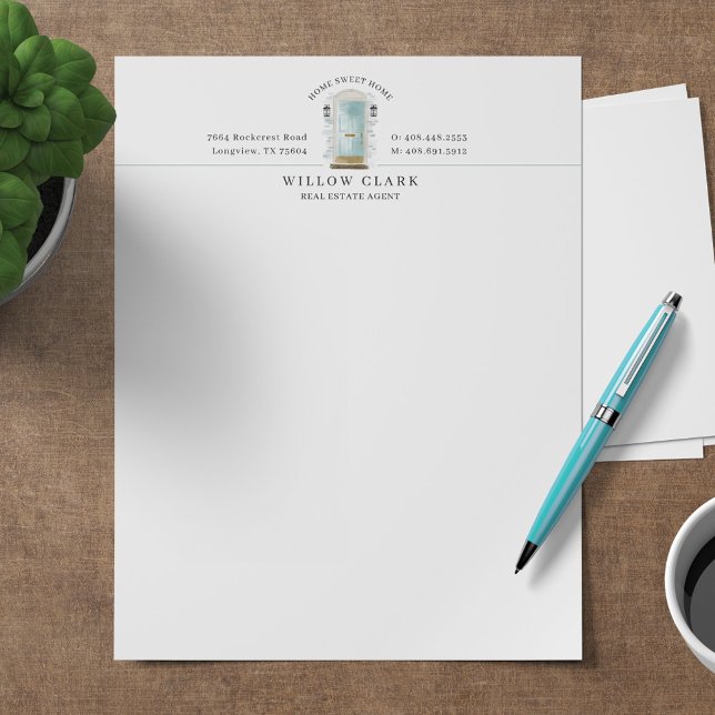 Teal Watercolor Front Door Personalized Company Custom Letterhead (Creator Uploaded)