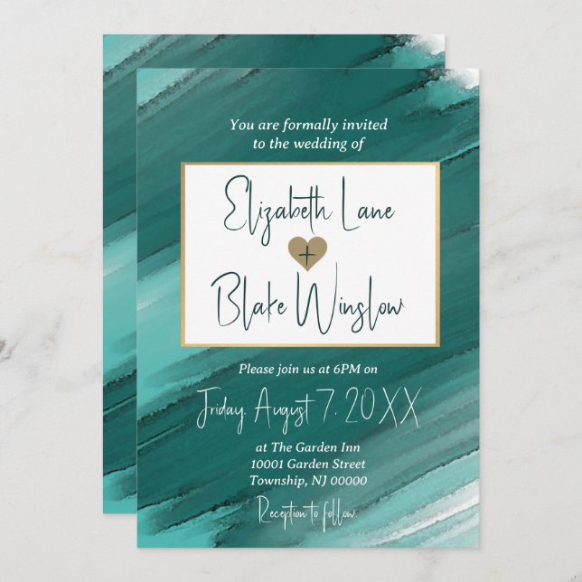 Teal Watercolor invitation - Wedding invite (Front/Back)