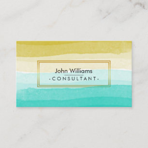 Teal Watercolor Modern Abstract Painted Beach Art Business Card