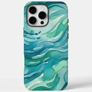 Teal Watercolor Ocean Waves iPhone 16 Pro Max Case
