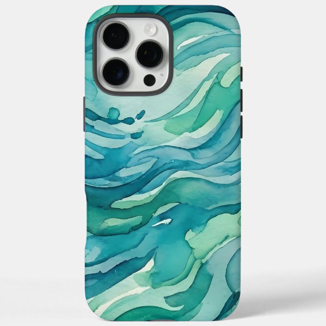 Teal Watercolor Ocean Waves Case-Mate iPhone Case (Back)