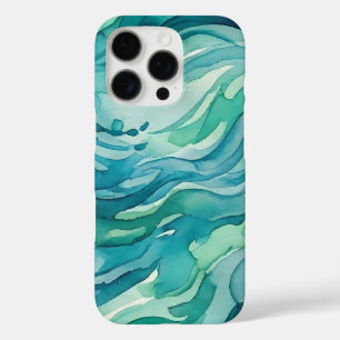Teal Watercolor Ocean Waves iPhone 16 Pro Case