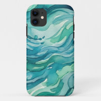 Teal Watercolor Ocean Waves