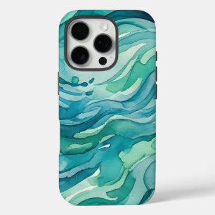 Teal Watercolor Ocean Waves iPhone 16 Pro Case