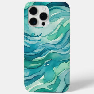 Teal Watercolor Ocean Waves iPhone 15 Pro Max Case